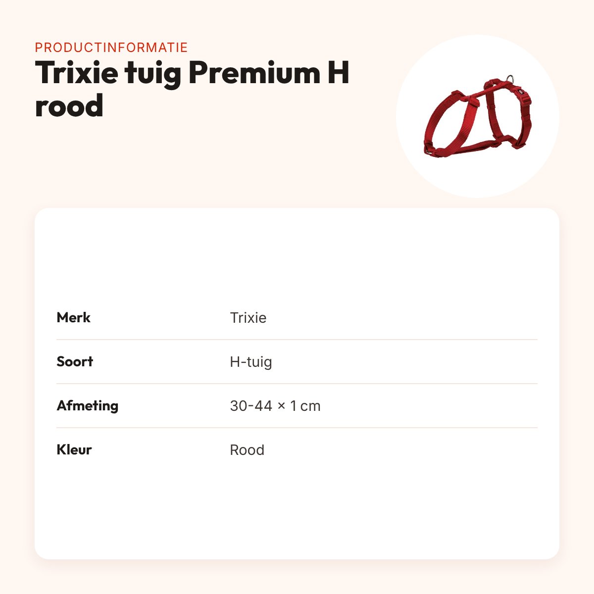 Trixie hondentuig Premium H rood 30-44 x 1 cm – verstelbaar – productinformatie
