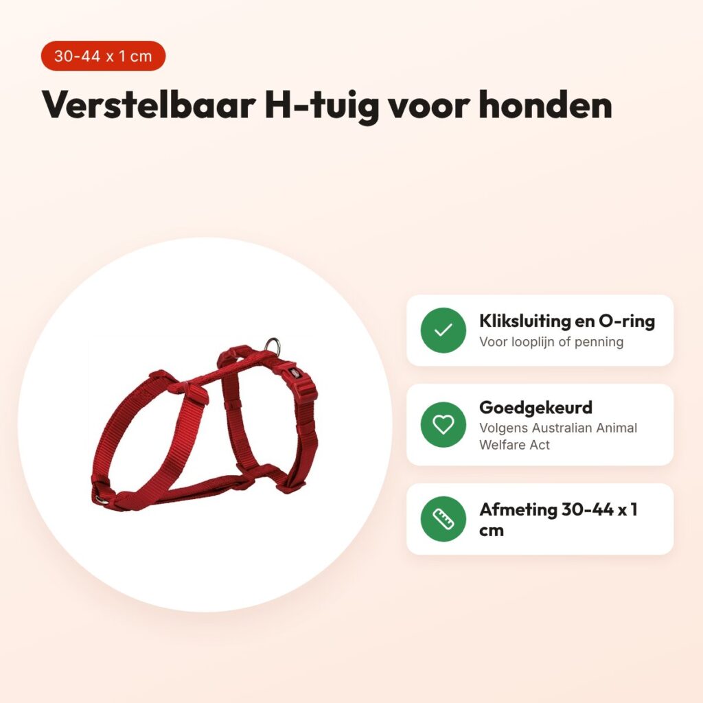 Trixie hondentuig Premium H rood 30-44 x 1 cm – verstelbaar – voordelen