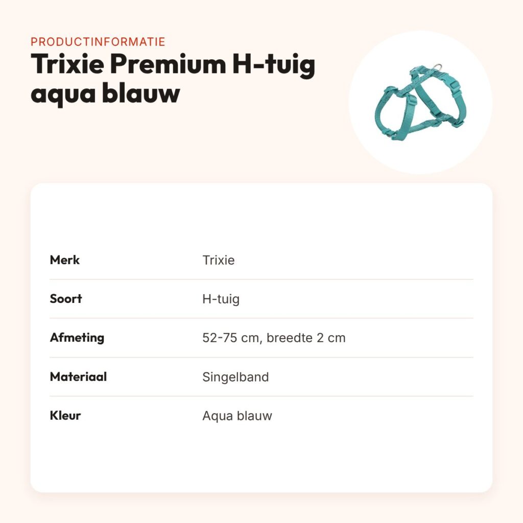 Trixie hondentuig Premium H-tuig aqua blauw 52-75 cm – verstelbaar – productinformatie