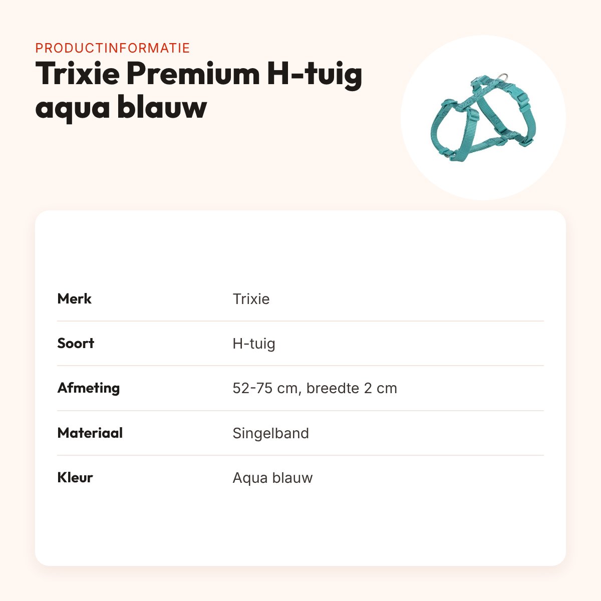 Trixie hondentuig Premium H-tuig aqua blauw 52-75 cm – verstelbaar – productinformatie