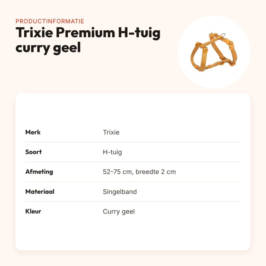 Trixie hondentuig Premium H-tuig curry geel 52-75 cm – verstelbaar – productinformatie