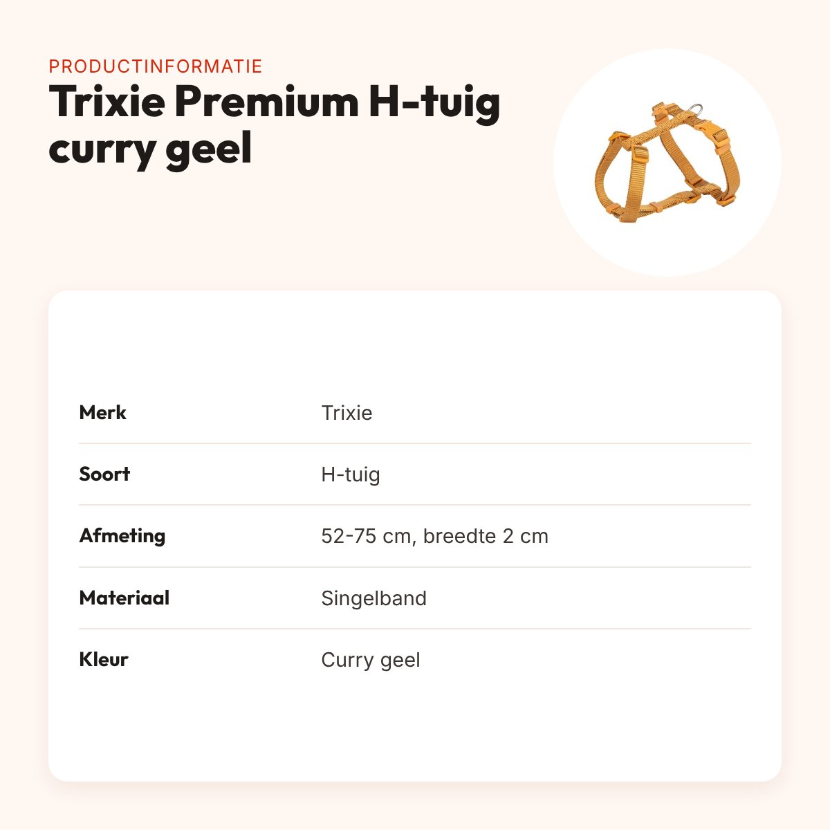 Trixie hondentuig Premium H-tuig curry geel 52-75 cm – verstelbaar – productinformatie
