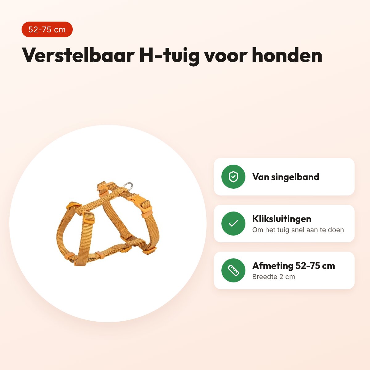 Trixie hondentuig Premium H-tuig curry geel 52-75 cm – verstelbaar – voordelen