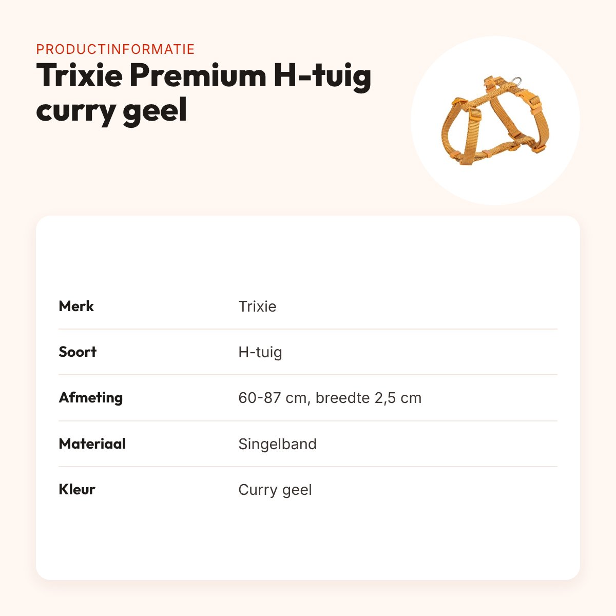 Trixie hondentuig Premium H-tuig curry geel 60-87 cm – verstelbaar – productinformatie