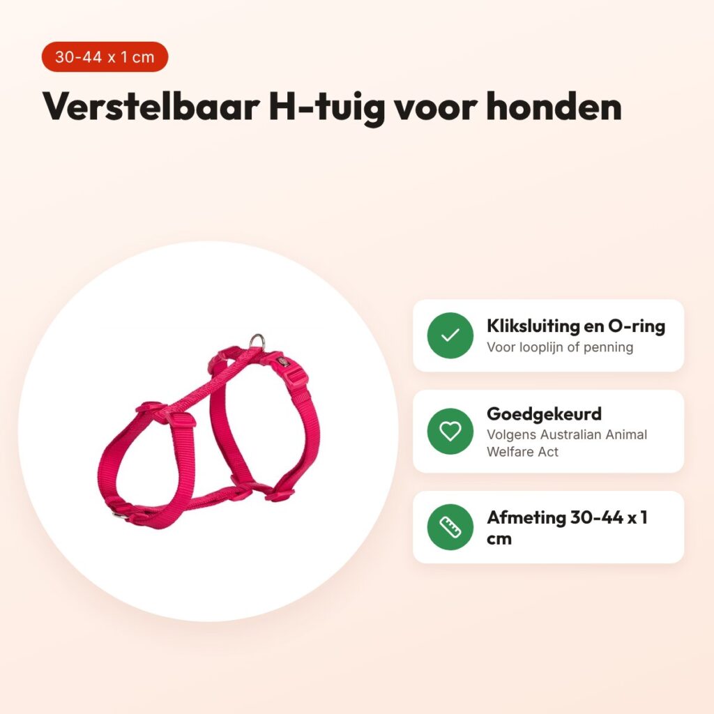 Trixie hondentuig Premium H-tuig fuchsia 30-44 x 1 cm – verstelbaar – voordelen
