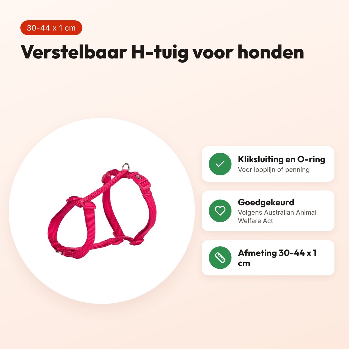 Trixie hondentuig Premium H-tuig fuchsia 30-44 x 1 cm – verstelbaar – voordelen