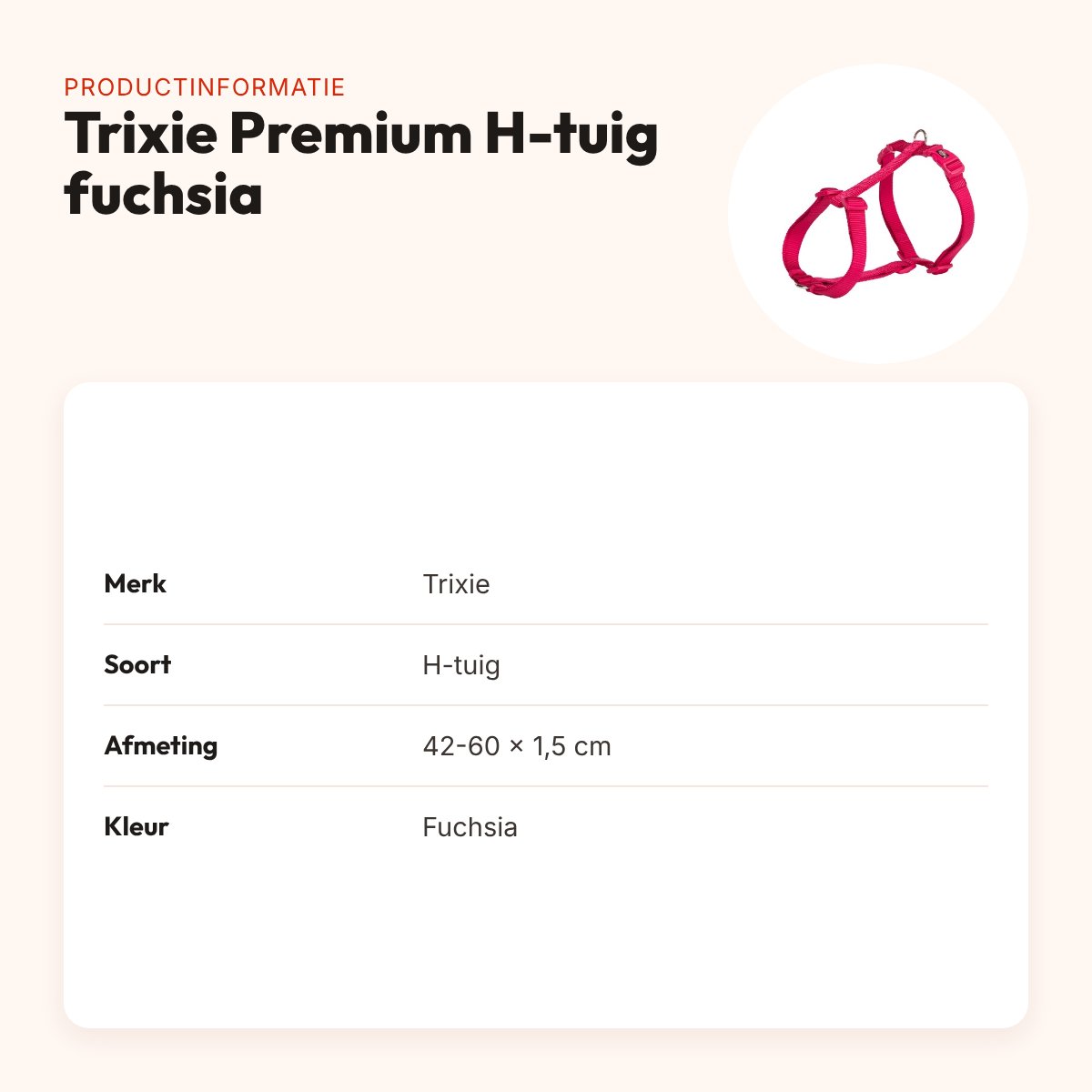 Trixie hondentuig Premium H-tuig fuchsia 42-60 x 1,5 cm – verstelbaar – productinformatie