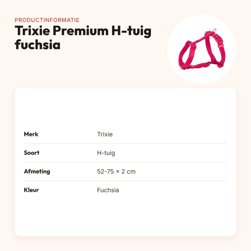 Trixie hondentuig Premium H-tuig fuchsia 52-75 x 2 cm – verstelbaar – productinformatie