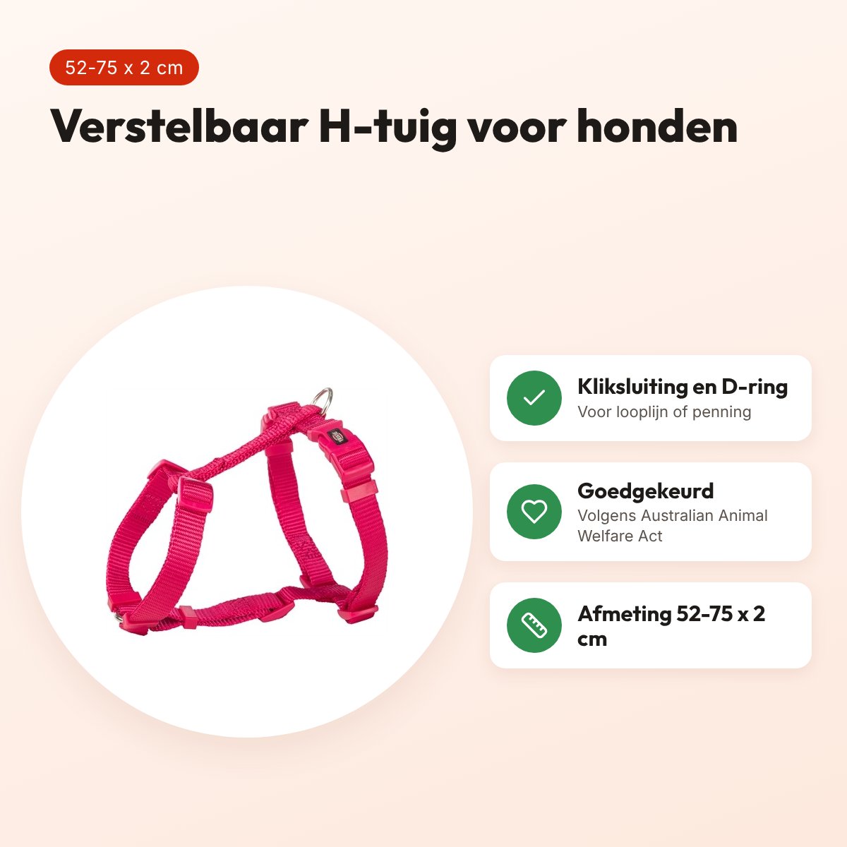 Trixie hondentuig Premium H-tuig fuchsia 52-75 x 2 cm – verstelbaar – voordelen