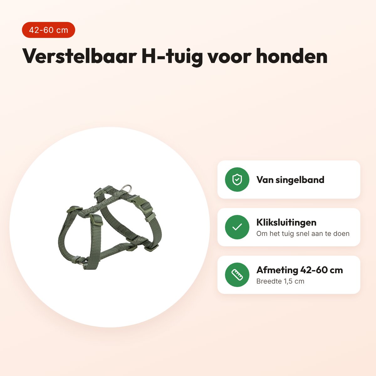 Trixie hondentuig Premium H-tuig olijfgroen 42-60 cm – verstelbaar – voordelen