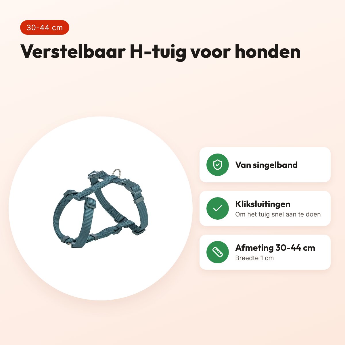 Trixie hondentuig Premium H-tuig petrol blauw 30-44 cm – verstelbaar – voordelen