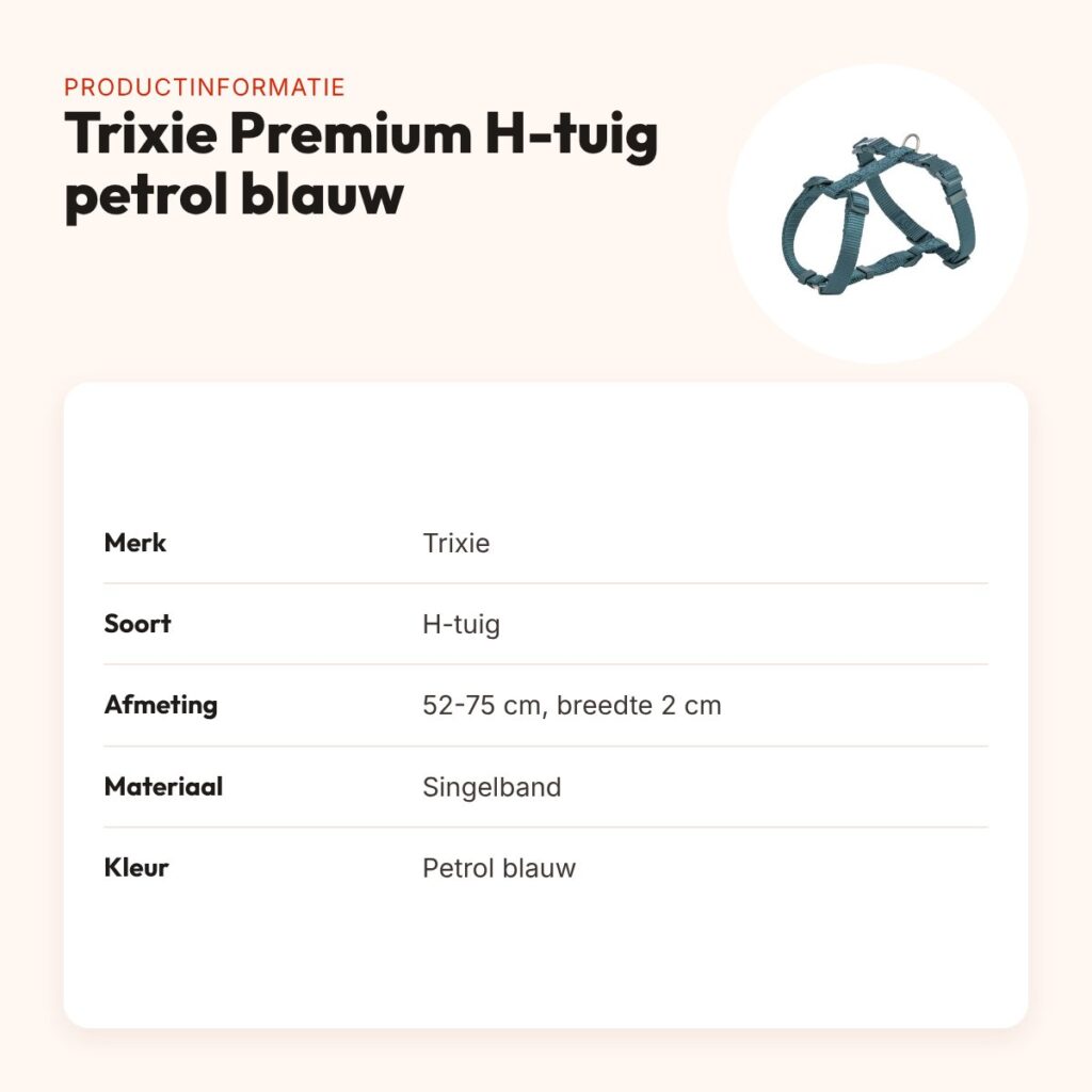Trixie hondentuig Premium H-tuig petrol blauw 52-75 cm – verstelbaar – productinformatie
