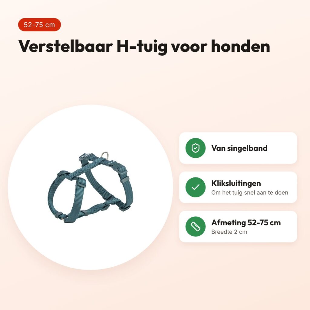 Trixie hondentuig Premium H-tuig petrol blauw 52-75 cm – verstelbaar – voordelen