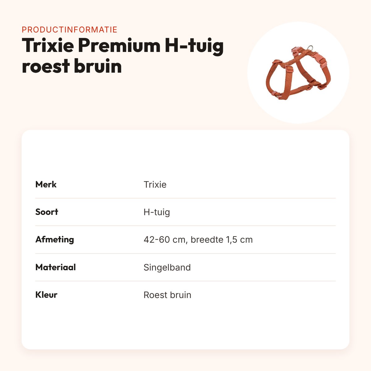 Trixie hondentuig Premium H-tuig roest bruin 42-60 cm – verstelbaar – productinformatie