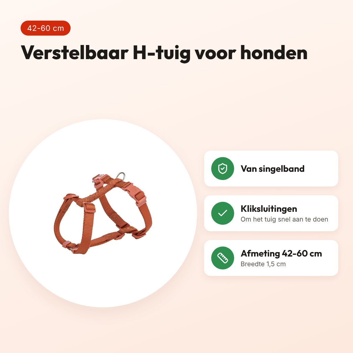 Trixie hondentuig Premium H-tuig roest bruin 42-60 cm – verstelbaar – voordelen