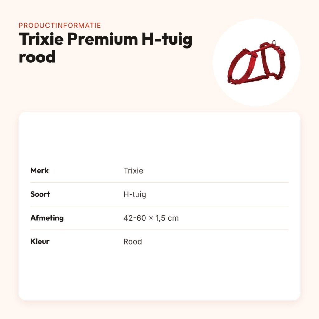 Trixie hondentuig Premium H-tuig rood 42-60 x 1,5 cm – verstelbaar – productinformatie