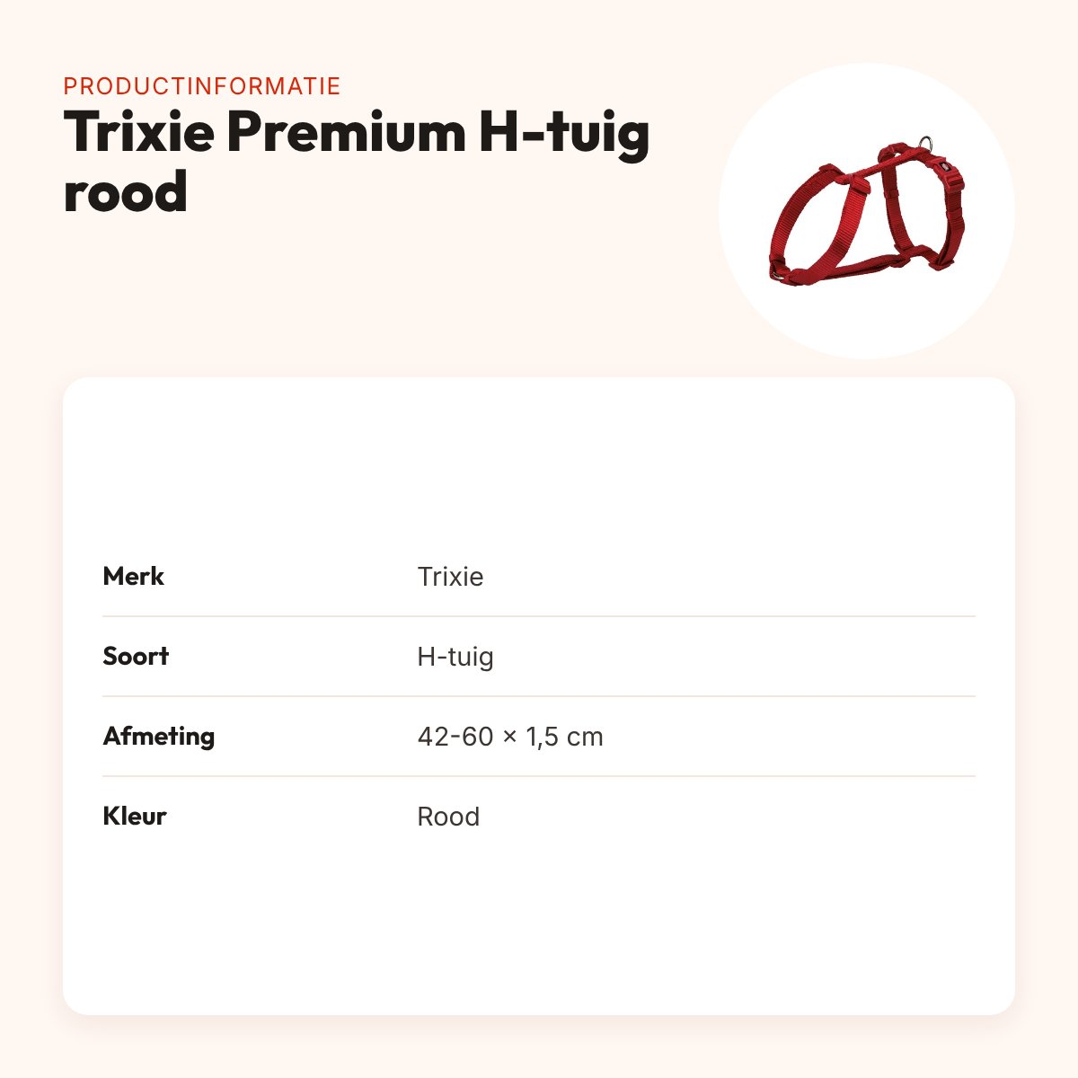 Trixie hondentuig Premium H-tuig rood 42-60 x 1,5 cm – verstelbaar – productinformatie
