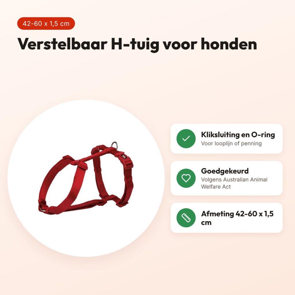 Trixie hondentuig Premium H-tuig rood 42-60 x 1,5 cm – verstelbaar – voordelen