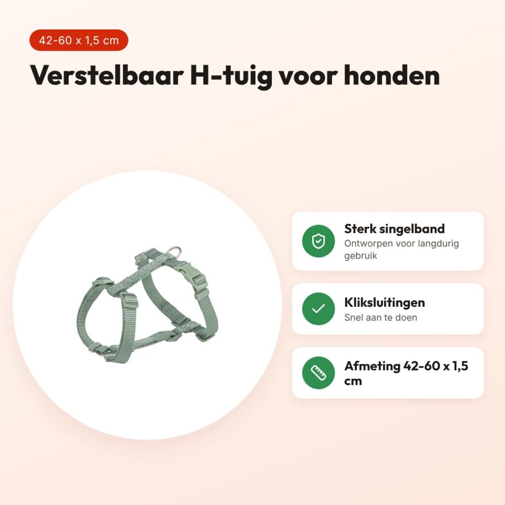 Trixie hondentuig Premium H-tuig salie groen 42-60 cm – singelband – voordelen