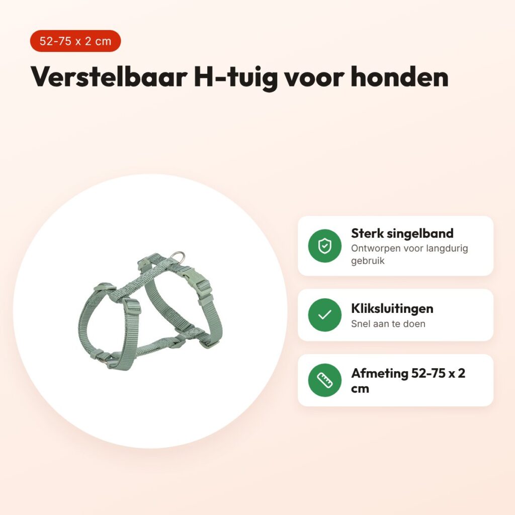 Trixie hondentuig Premium H-tuig salie groen 52-75 cm – singelband – voordelen