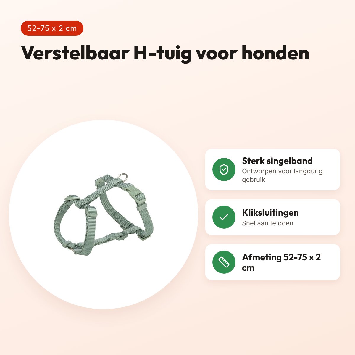 Trixie hondentuig Premium H-tuig salie groen 52-75 cm – singelband – voordelen