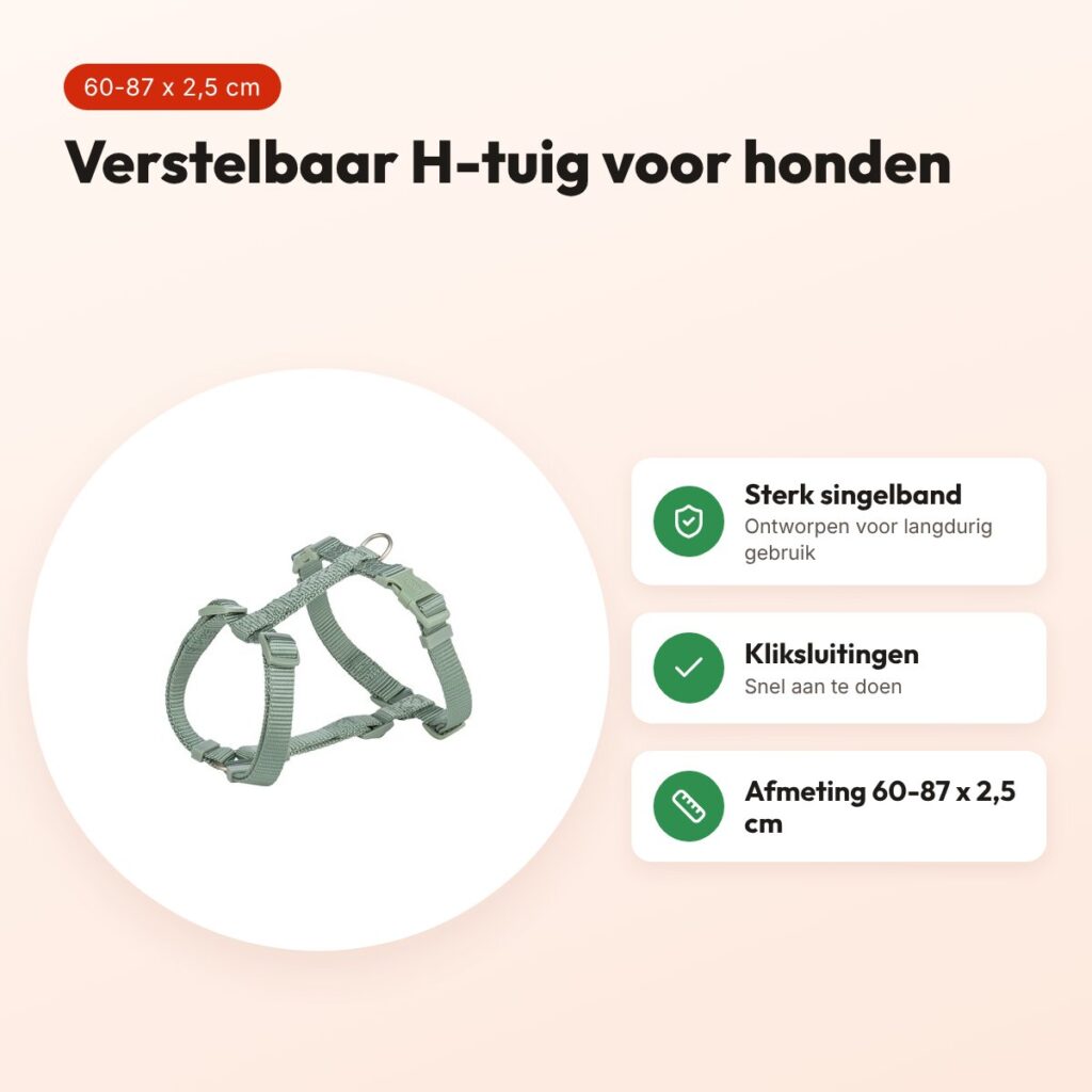 Trixie hondentuig Premium H-tuig salie groen 60-87 cm – singelband – voordelen