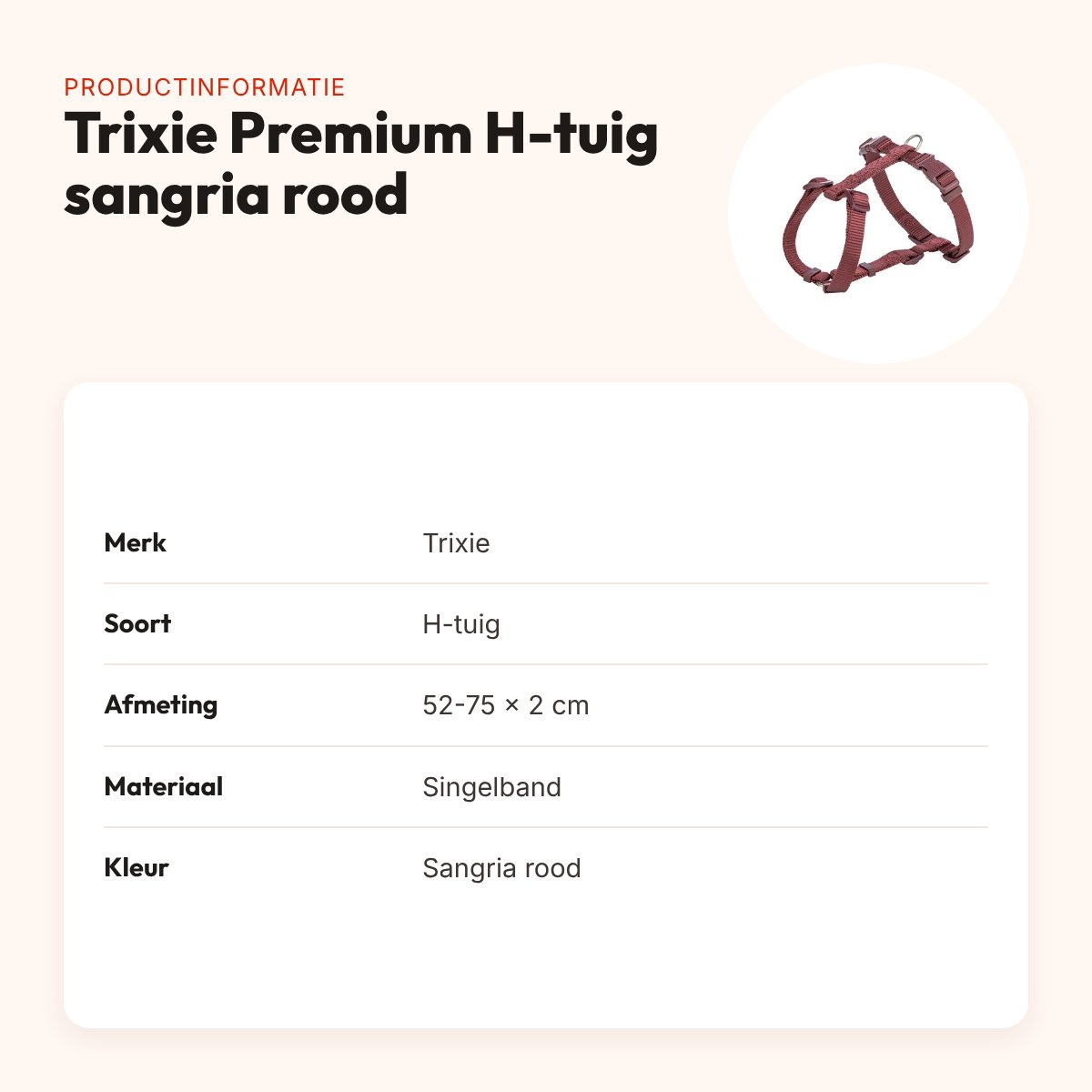 Trixie hondentuig Premium H-tuig sangria rood 52-75 cm – singelband – productinformatie