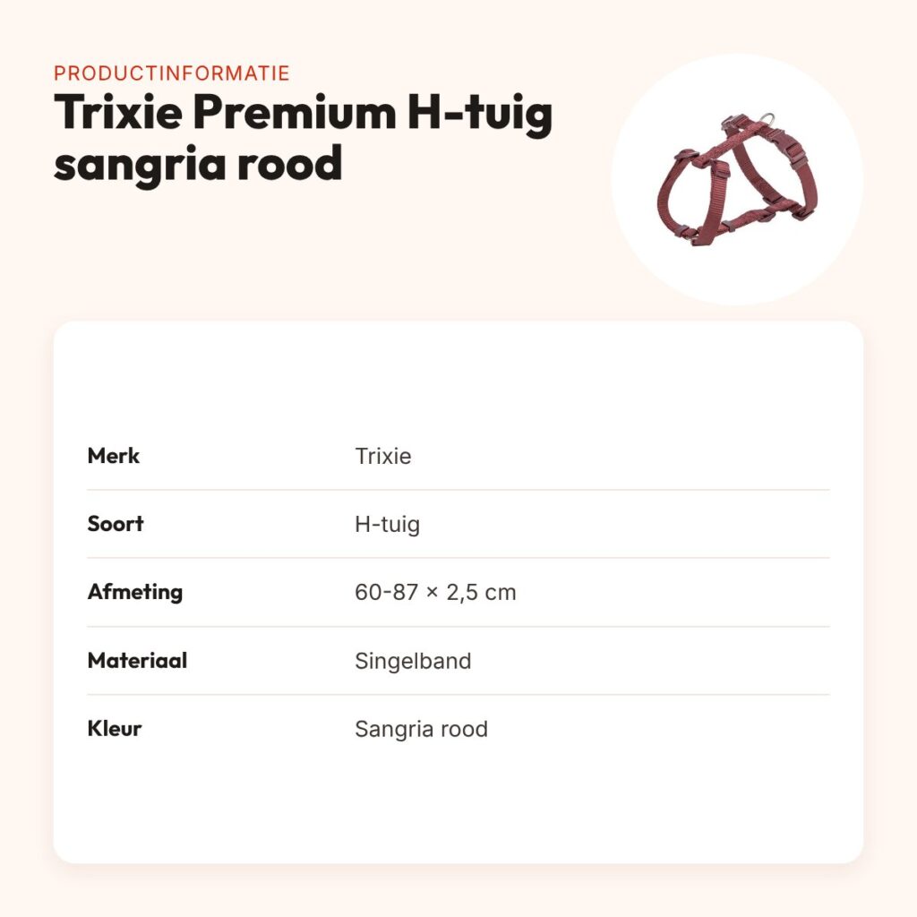 Trixie hondentuig Premium H-tuig sangria rood 60-87 cm – singelband – productinformatie