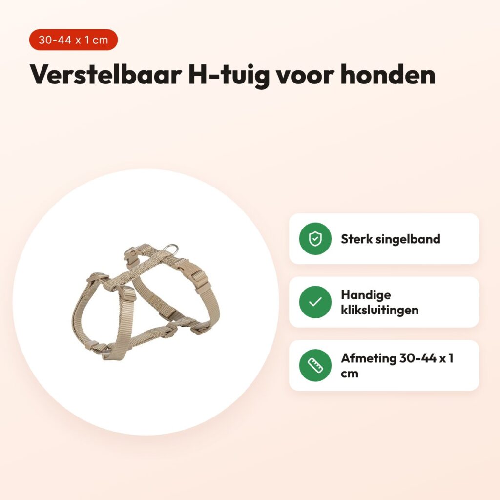 Trixie hondentuig Premium H-tuig zand taupe 30-44 cm – singelband – voordelen