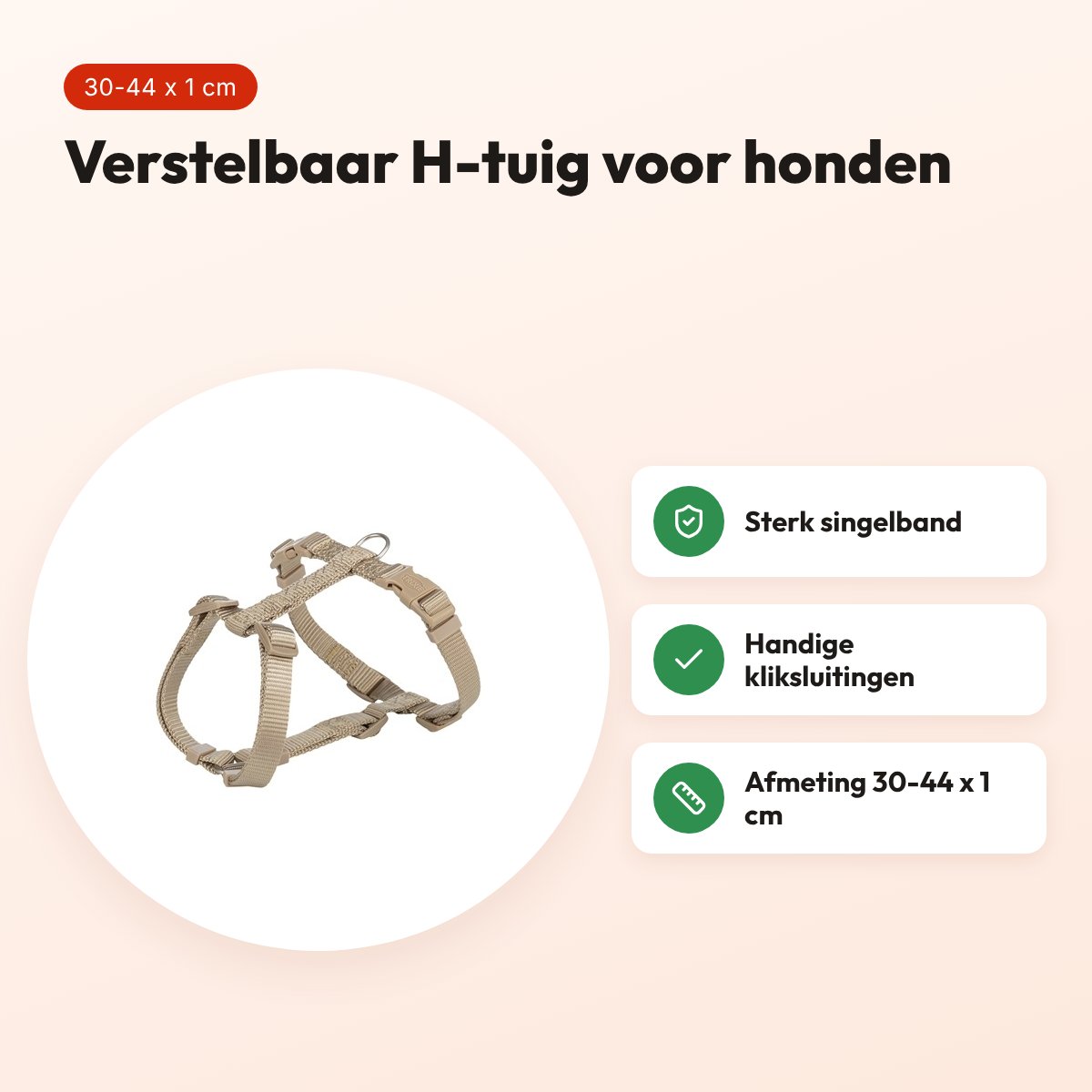 Trixie hondentuig Premium H-tuig zand taupe 30-44 cm – singelband – voordelen
