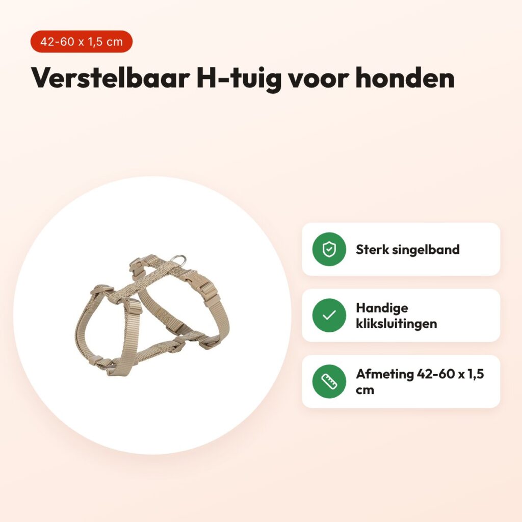 Trixie hondentuig Premium H-tuig zand taupe 42-60 cm – singelband – voordelen