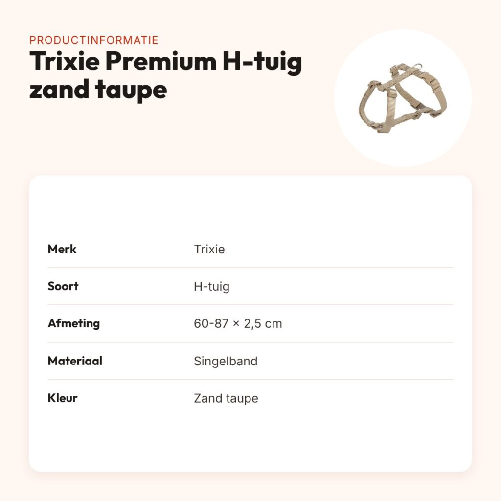 Trixie hondentuig Premium H-tuig zand taupe 60-87 cm – singelband – productinformatie
