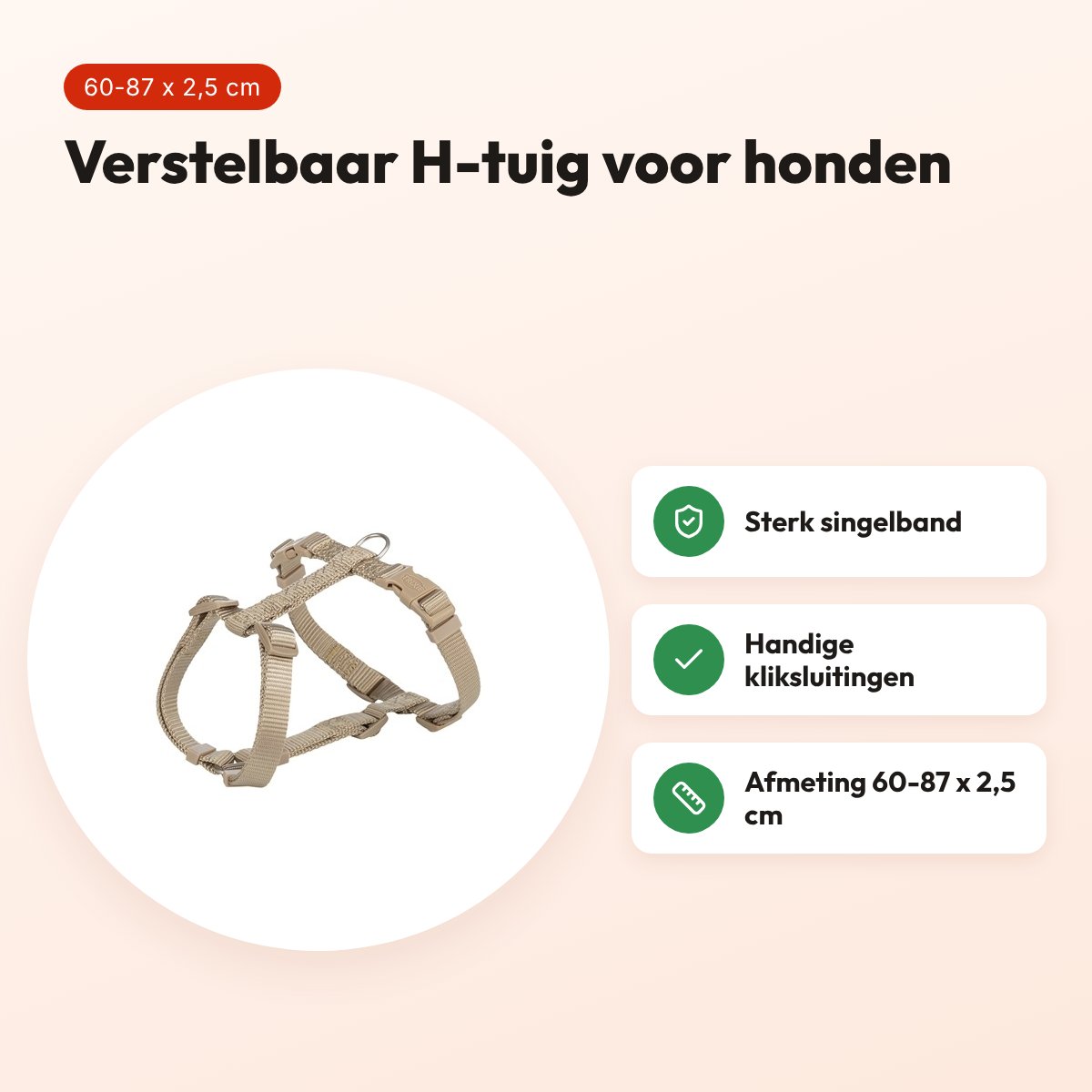 Trixie hondentuig Premium H-tuig zand taupe 60-87 cm – singelband – voordelen