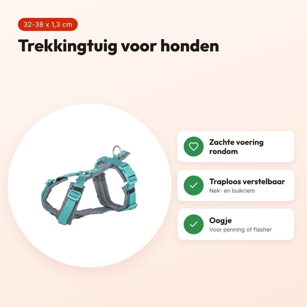 Trixie hondentuig Premium Trekking aqua/grafiet grijs 32-38 cm – voordelen