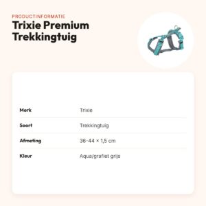 Trixie hondentuig Premium Trekking aqua/grafiet grijs 36-44 cm – productinformatie
