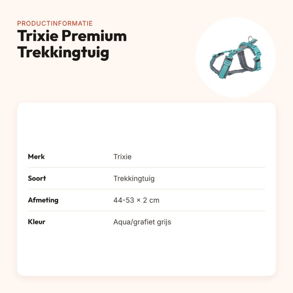 Trixie hondentuig Premium Trekking aqua/grafiet grijs 44-53 cm – productinformatie