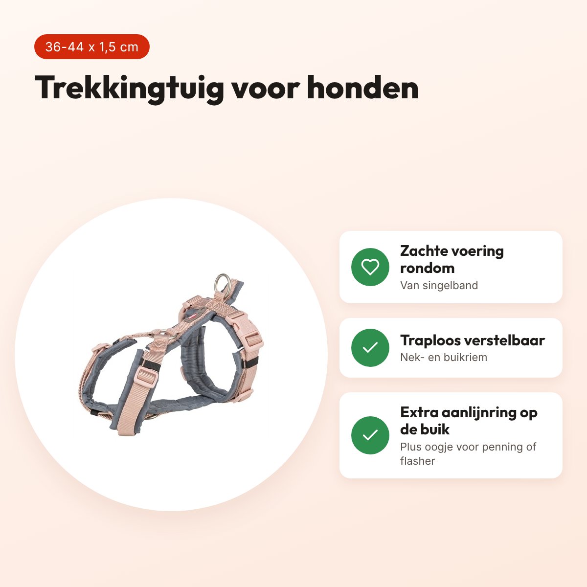 Trixie hondentuig Premium Trekking blush/grafiet grijs 36-44 x 1,5 cm – voordelen