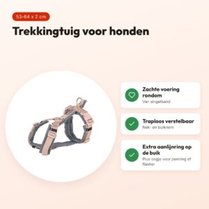 Trixie hondentuig Premium Trekking blush/grafiet grijs 53-64 x 2 cm – voordelen