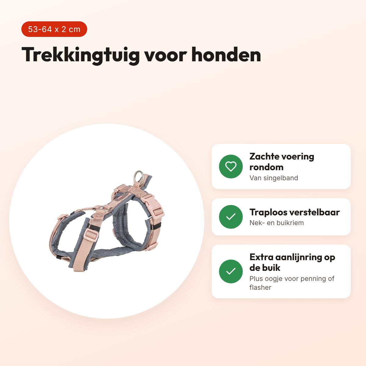 Trixie hondentuig Premium Trekking blush/grafiet grijs 53-64 x 2 cm – voordelen