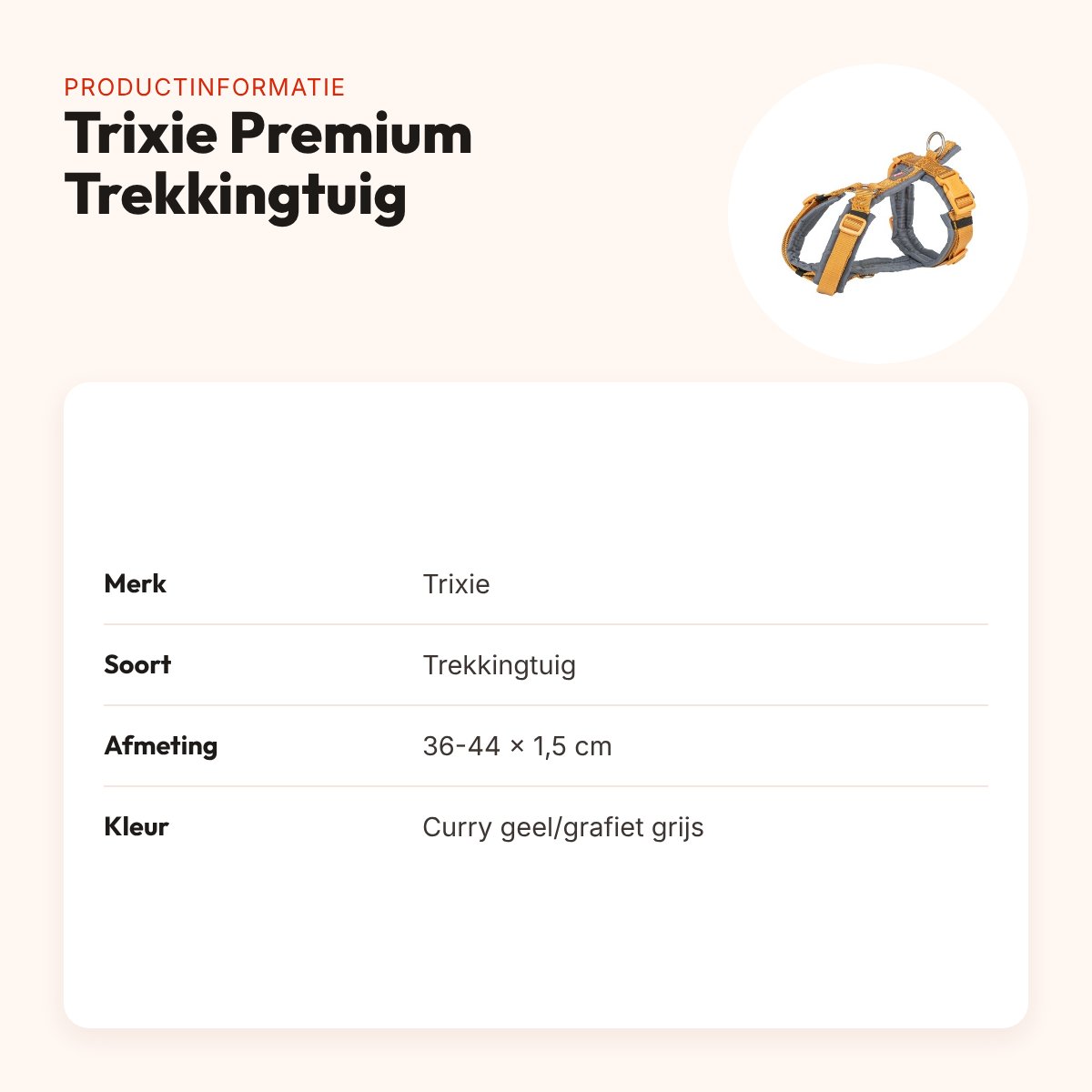 Trixie hondentuig Premium Trekking curry geel/grafiet grijs 36-44 cm – productinformatie