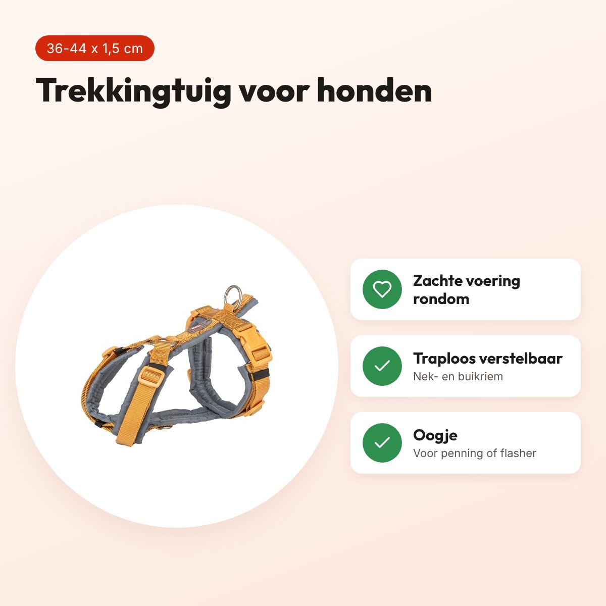 Trixie hondentuig Premium Trekking curry geel/grafiet grijs 36-44 cm – voordelen