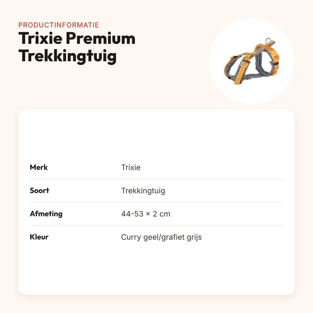 Trixie hondentuig Premium Trekking curry geel/grafiet grijs 44-53 cm – productinformatie