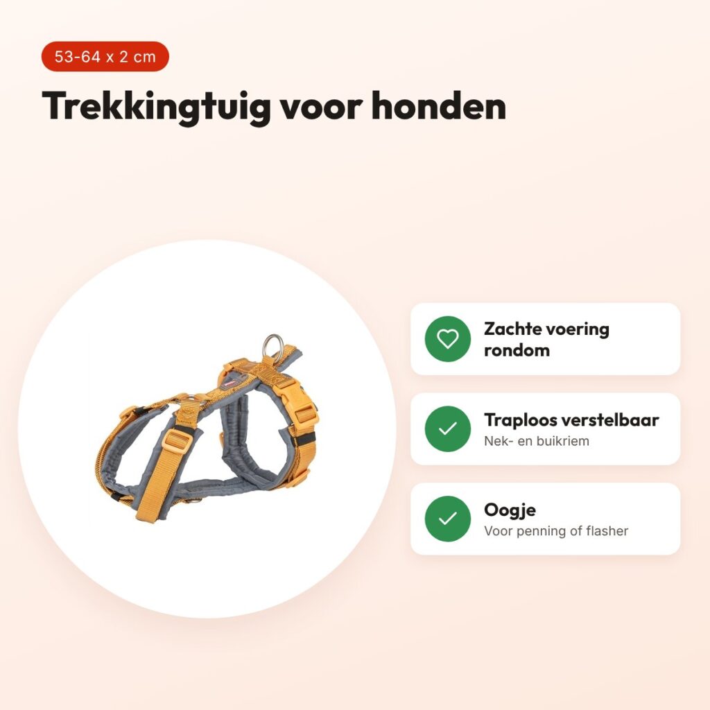 Trixie hondentuig Premium Trekking curry geel/grafiet grijs 53-64 cm – voordelen