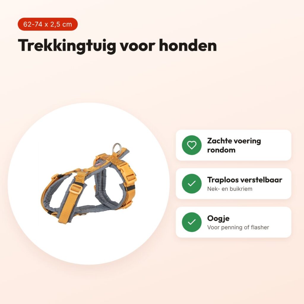 Trixie hondentuig Premium Trekking curry geel/grafiet grijs 62-74 cm – voordelen