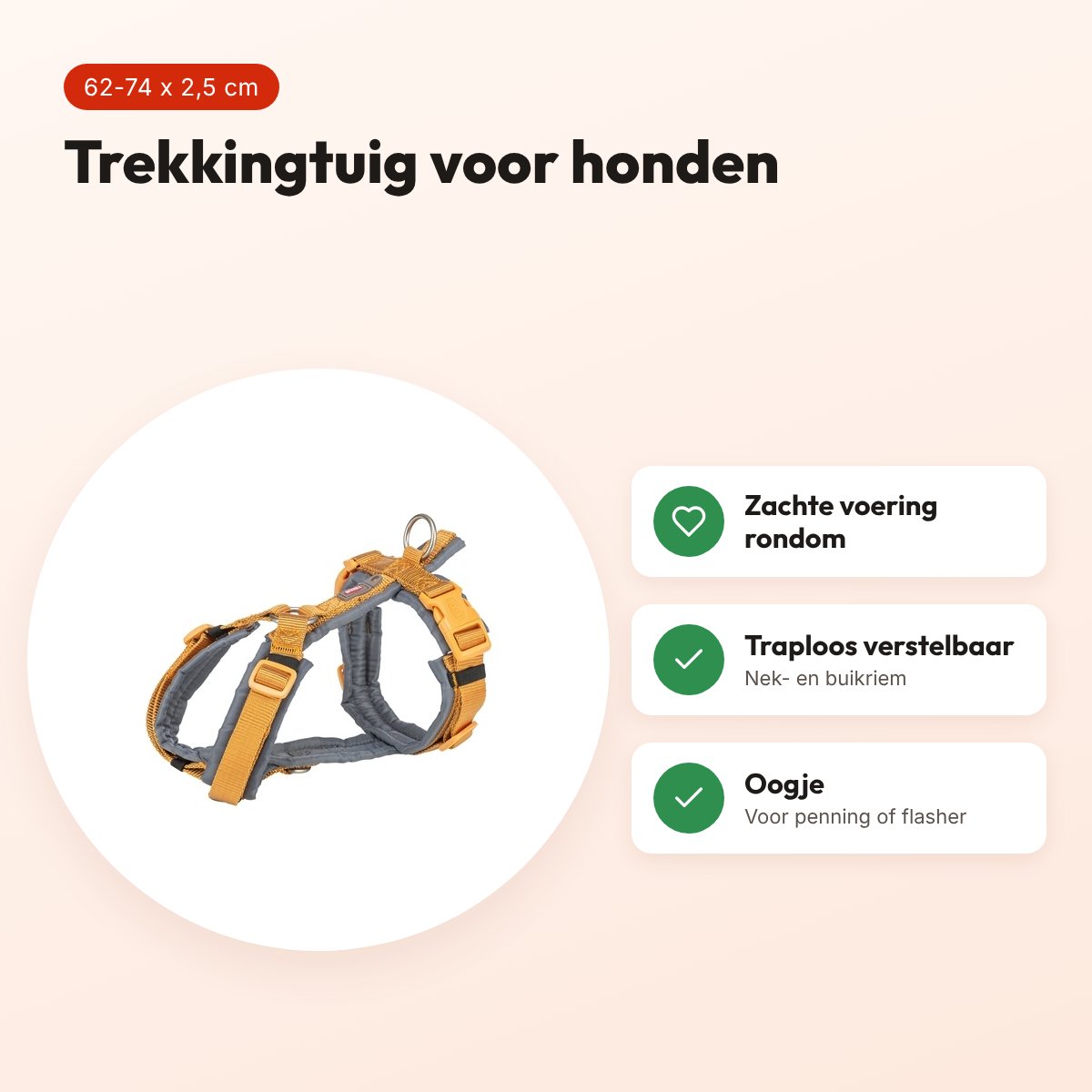 Trixie hondentuig Premium Trekking curry geel/grafiet grijs 62-74 cm – voordelen