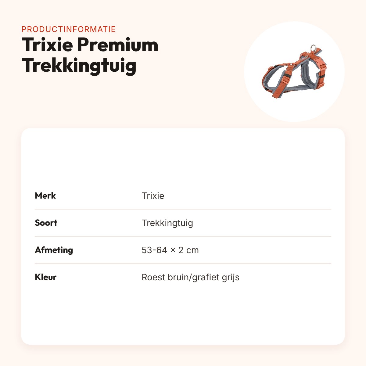 Trixie hondentuig Premium Trekking roest bruin/grafiet grijs 53-64 cm – productinformatie