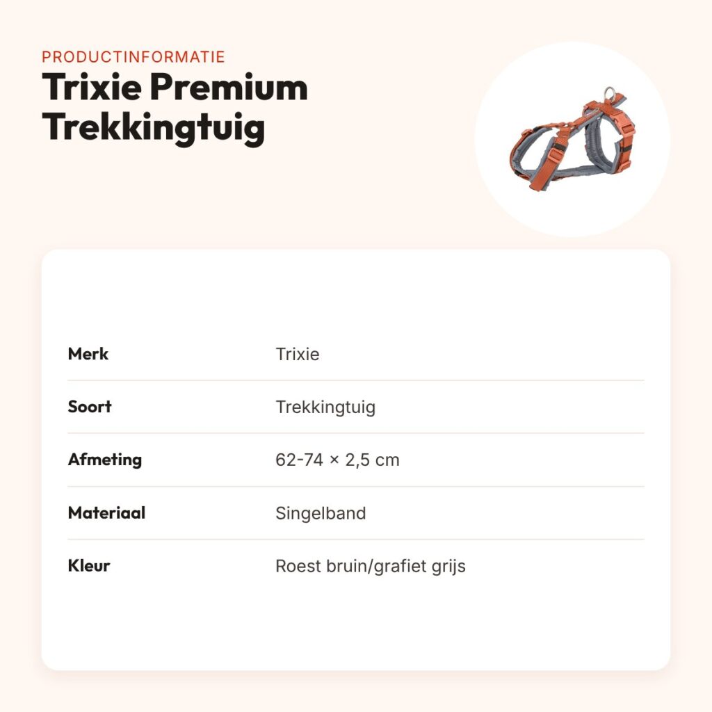 Trixie hondentuig Premium Trekking roest bruin/grafiet grijs 62-74 x 2,5 cm – productinformatie