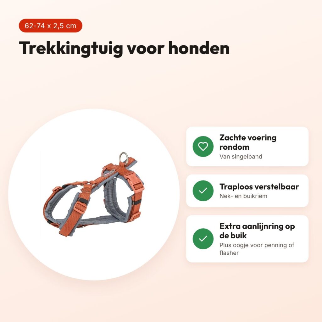 Trixie hondentuig Premium Trekking roest bruin/grafiet grijs 62-74 x 2,5 cm – voordelen