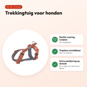 Trixie hondentuig Premium Trekking roest bruin/grafiet grijs 62-74 x 2,5 cm – voordelen