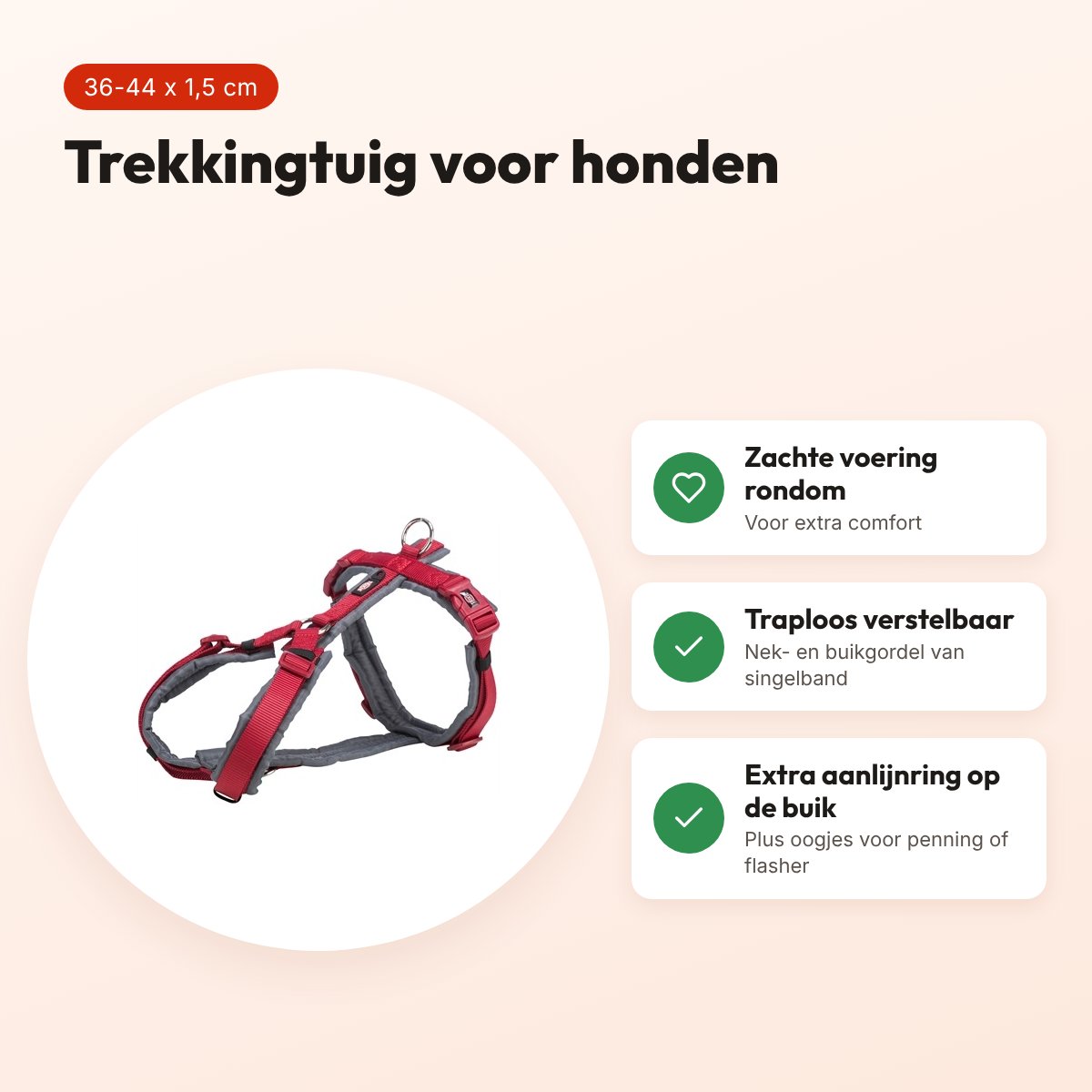 Trixie hondentuig Premium Trekking rood 36-44 cm – gevoerd – voordelen